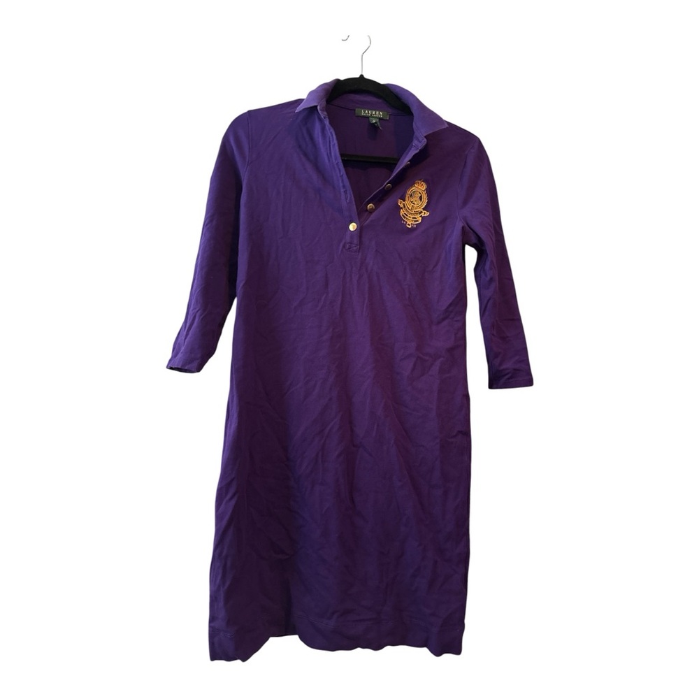 Purple Polo Shirt Dress with Gold Crest
